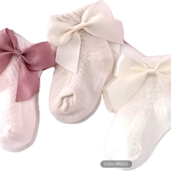 New lot of 3 baby girl bowknot socks 2-3 year medium - Picture 1 of 6